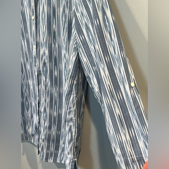 J. Jill Pure Jill Cotton Button Front Ikat Blue Tunic Top Size XL 3/4 Sleeve - Picture 6 of 15